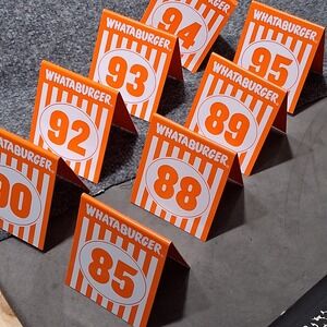 Whataburger Table Tent LOT 8 Texas Orange White Numbers#85/88/89/90/92/93/95/95‎